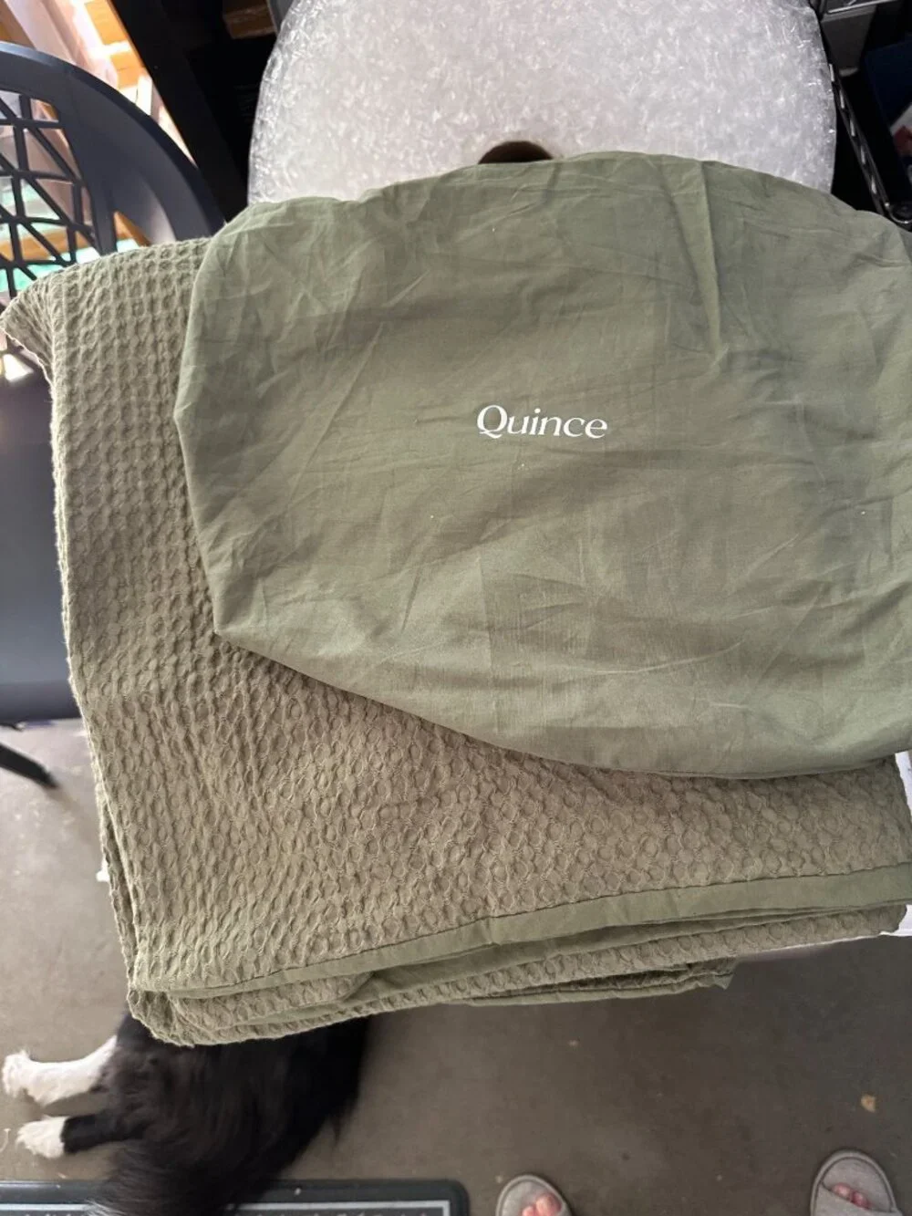 Quince Organic Luxe Waffle Duvet Cover Twin Olive Green Honeycomb Cotton 400TC